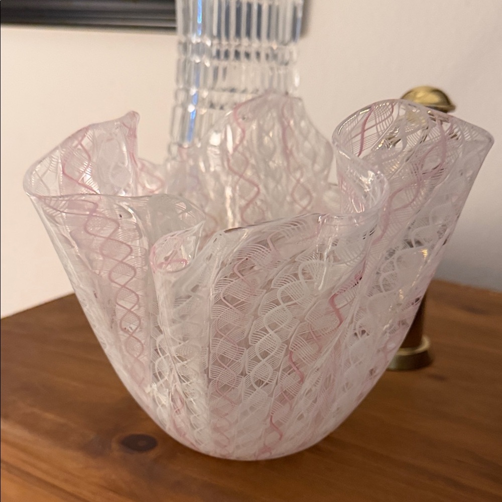 Hand-Blown White and Pink Vase from Venice
